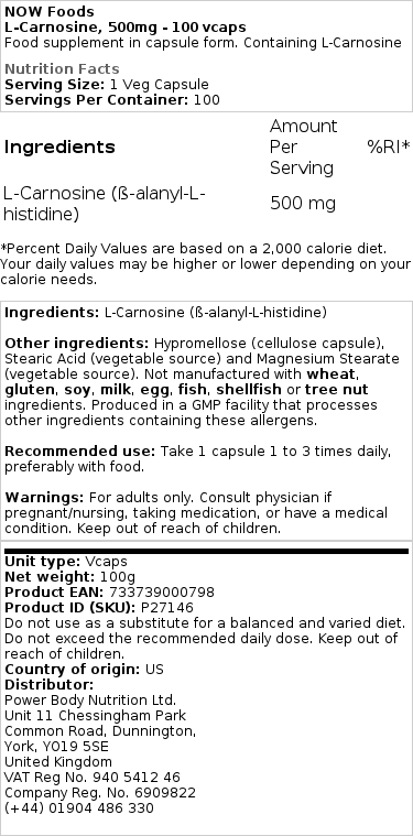 L-Carnozină - 500 mg · 100 capsule - imagine 2