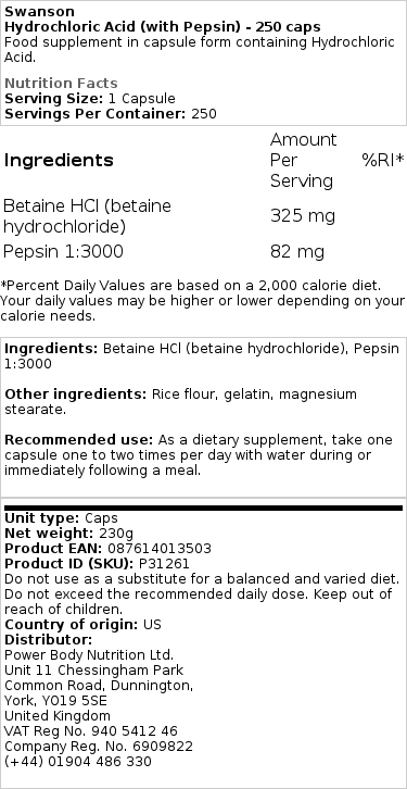 Acid Hidrocloric Betaine HCl - 250 capsule - imagine 2