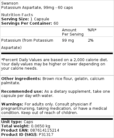 Aspartat de Potasiu - 99 mg · 60 capsule - imagine 2