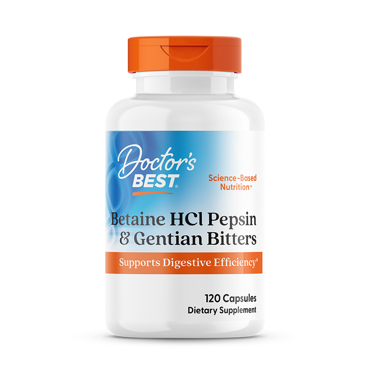 Doctor's Best - Betain HCl Pepsin & Gentian Bitters - 120 kapsler