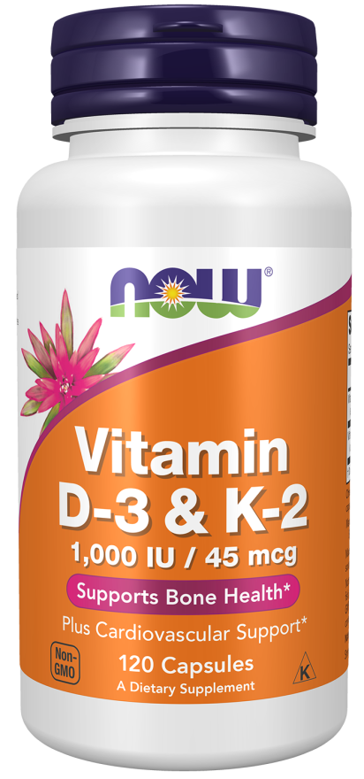 NOW Foods - Vitamin D-3 & K-2 - 120 kapsler