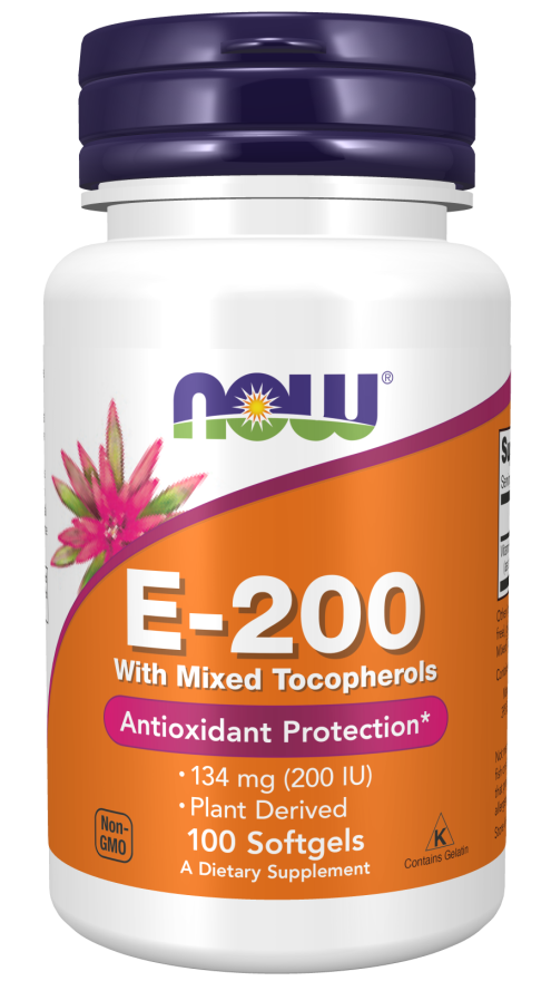 NOW Foods - Vitamin E-200 - Naturlig (Blandede Tocopheroler) - 100 bløde kapsler