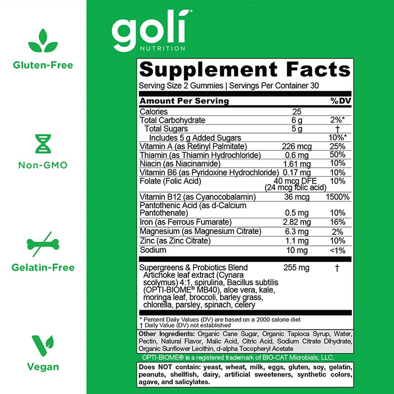 Goli Nutrition SuperGreens 60 Gummies – Supliment cu Verdeturi Concentrate - imagine 4