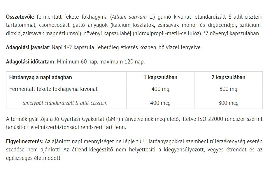 Natur Tanya Usturoi Negru Fermentat 800 mg - Supliment Capsule (30 buc) - imagine 2