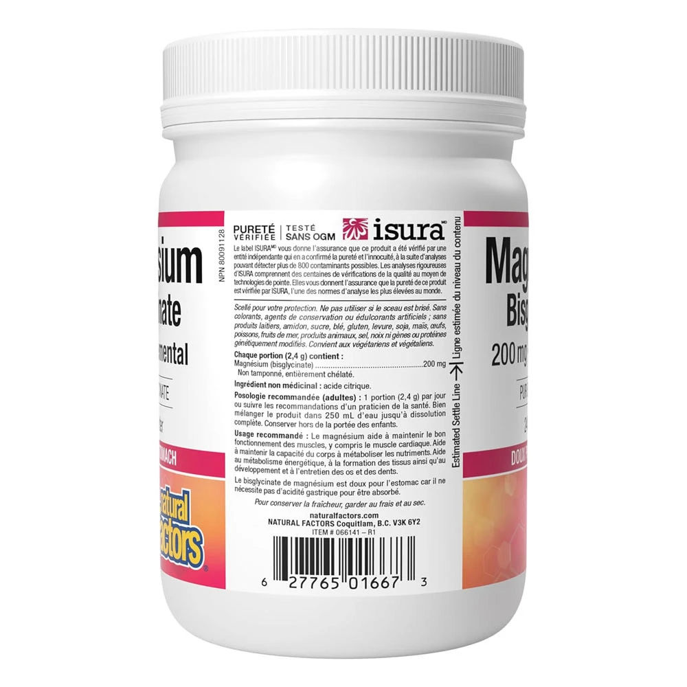 Natural Factors Magnesium Bisglycinate 200 mg – Suport pentru Funcția Musculară și Osoasă - imagine 2