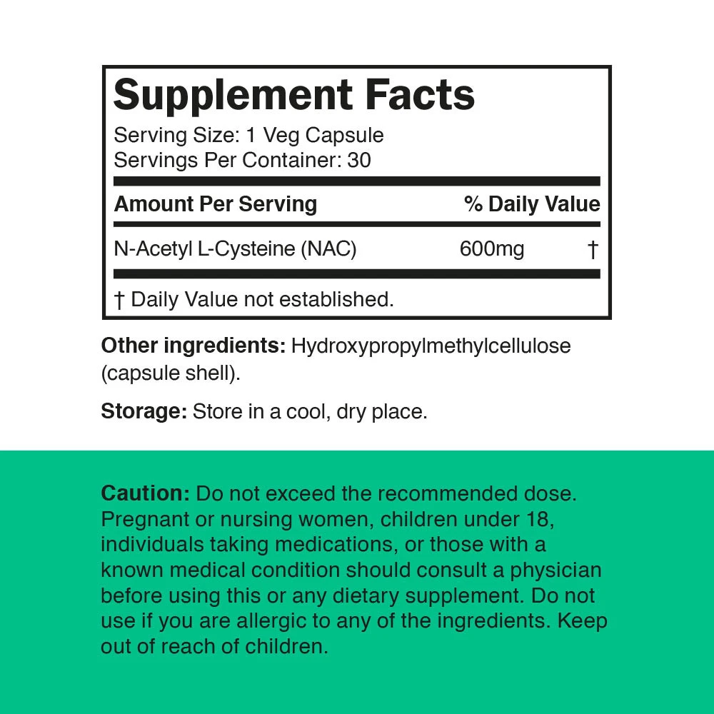 Vitamin360 NAC 600 mg - N-Acetyl L-Cysteine (30 Capsule Vegetale) - imagine 2